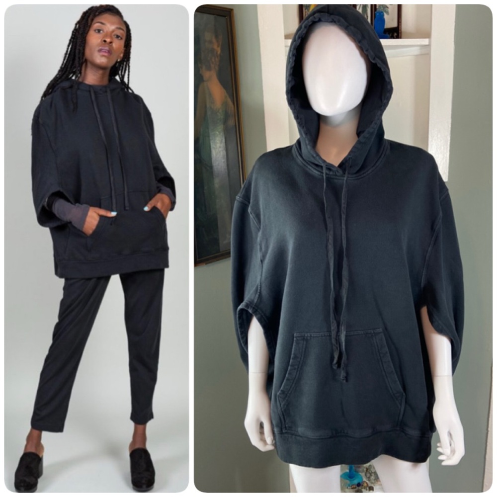 Raquel Allegra Sz 1 Hooded Poncho Black Hoodie Sweatshirt Hood Oversized Small S